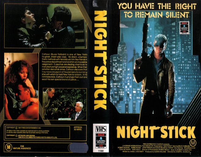 NIGHT STICK ACTION, ACTION VHS COVER, HORROR VHS COVER, BLAXPLOITATION VHS COVER, HORROR VHS COVER, ACTION EXPLOITATION VHS COVER, SCI-FI VHS COVER, MUSIC VHS COVER, SEX COMEDY VHS COVER, DRAMA VHS COVER, SEXPLOITATION VHS COVER, BIG BOX VHS COVER, CLAMSHELL VHS COVER, VHS COVER, VHS COVERS, DVD COVER, DVD COVERS