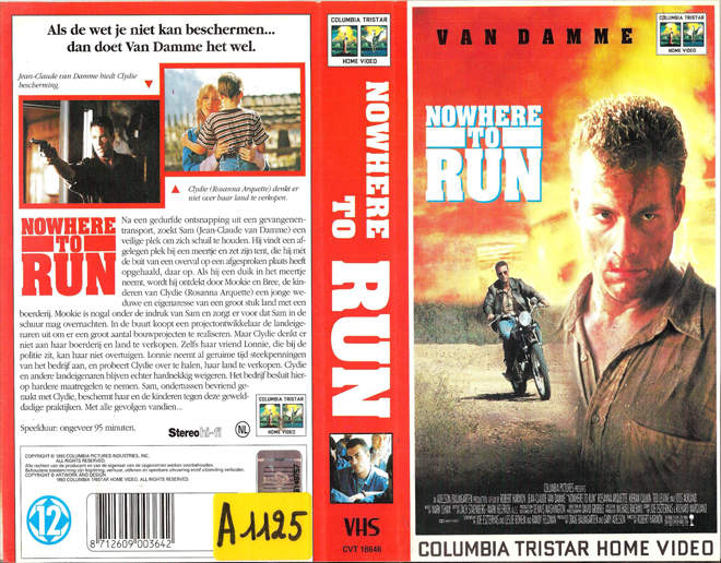 NOWHERE TO RUN VAN DAMME VHS COVER, VHS COVERS