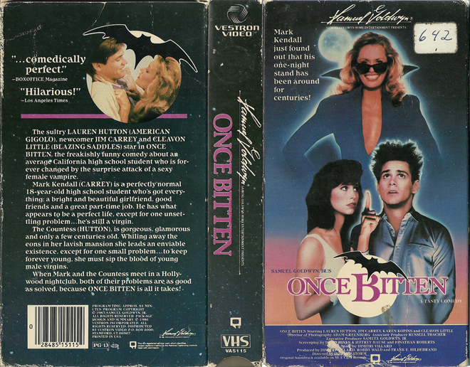 ONCE BITTEN VHS, THRILLER, ACTION, HORROR, SCIFI, ACTION VHS COVER, HORROR VHS COVER, BLAXPLOITATION VHS COVER, HORROR VHS COVER, ACTION EXPLOITATION VHS COVER, SCI-FI VHS COVER, MUSIC VHS COVER, SEX COMEDY VHS COVER, DRAMA VHS COVER, SEXPLOITATION VHS COVER, BIG BOX VHS COVER, CLAMSHELL VHS COVER, VHS COVER, VHS COVERS, DVD COVER, DVD COVERS