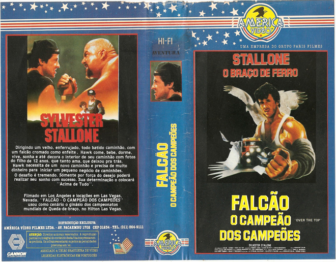 OVER THE TOP, BRAZIL VHS, BRAZILIAN VHS, ACTION VHS COVER, HORROR VHS COVER, BLAXPLOITATION VHS COVER, HORROR VHS COVER, ACTION EXPLOITATION VHS COVER, SCI-FI VHS COVER, MUSIC VHS COVER, SEX COMEDY VHS COVER, DRAMA VHS COVER, SEXPLOITATION VHS COVER, BIG BOX VHS COVER, CLAMSHELL VHS COVER, VHS COVER, VHS COVERS, DVD COVER, DVD COVERS