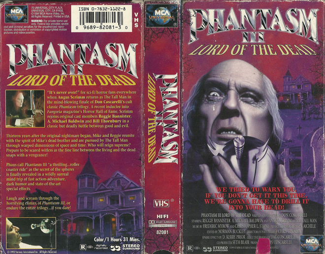 PHANTASM 3 : LORD OF THE DEAD VHS COVER