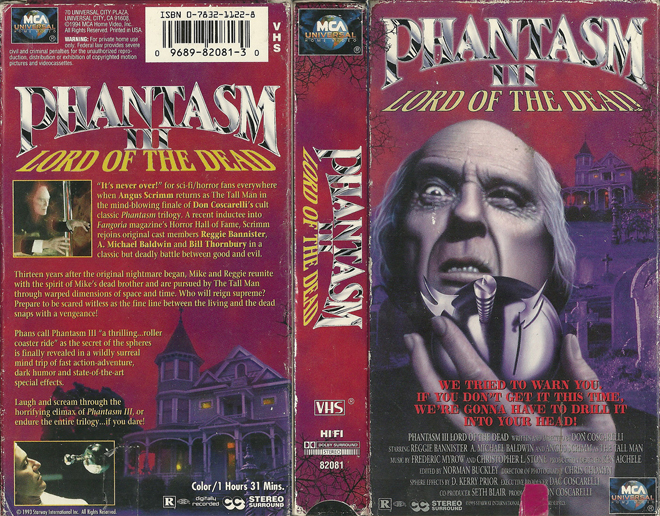 PHANTASM III : LORD OF THE DEAD VHS COVER, VHS COVERS
