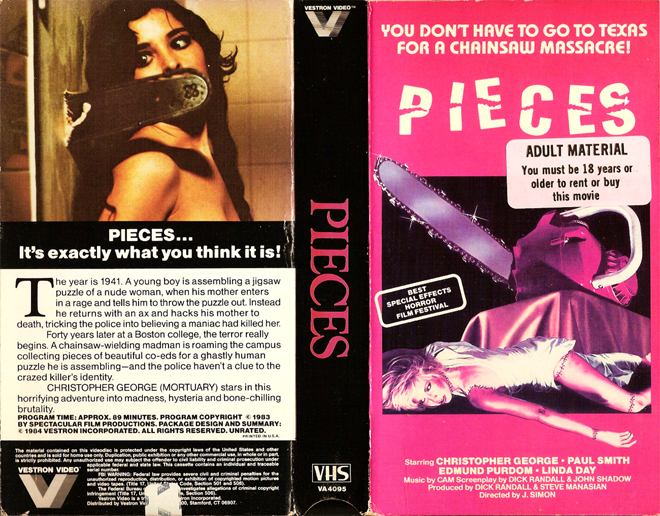 PIECES VESTRON SLASHER VHS COVER, VHS COVERS