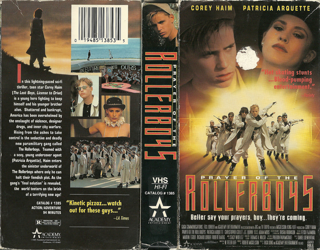 PRAYER OF THE ROLLERBOYS COREY HAIM, ACTION, HORROR, BLAXPLOITATION, HORROR, ACTION EXPLOITATION, SCI-FI, MUSIC, SEX COMEDY, DRAMA, SEXPLOITATION, BIG BOX, CLAMSHELL, VHS COVER, VHS COVERS, DVD COVER, DVD COVERS