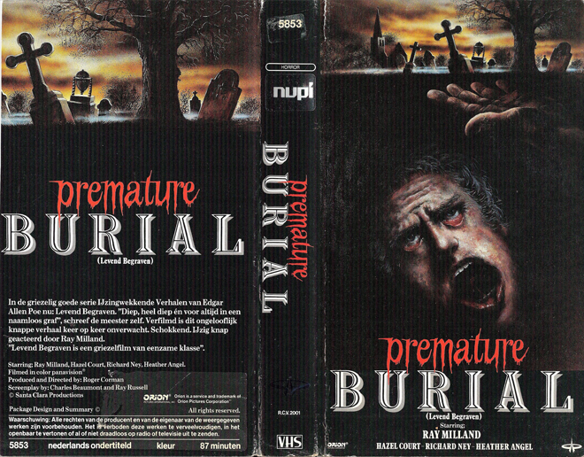 PREMATURE BURIAL, BIG BOX VHS, HORROR, ACTION EXPLOITATION, ACTION, ACTIONXPLOITATION, SCI-FI, MUSIC, THRILLER, SEX COMEDY,  DRAMA, SEXPLOITATION, VHS COVER, VHS COVERS, DVD COVER, DVD COVERS