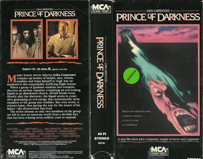 PRINCE OF DARKNESS JOHN CARPENTER ALICE COOPER VHS COVER