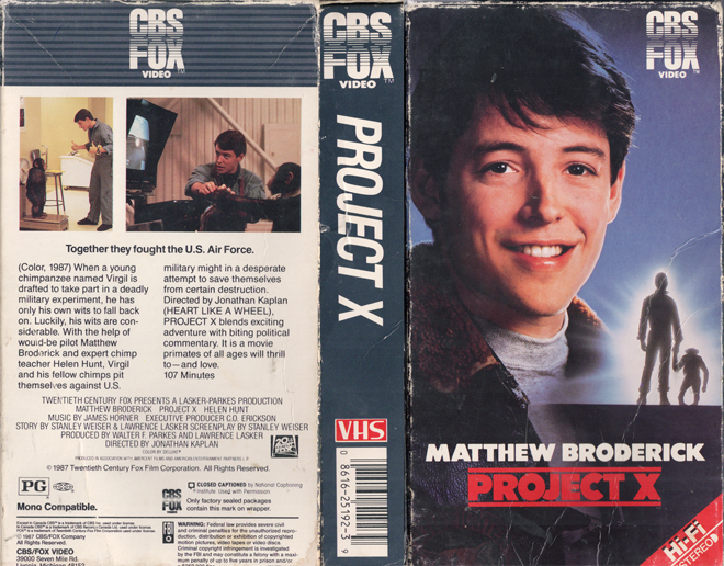 PROJECT X MATTHEW BRODERICK VHS COVER