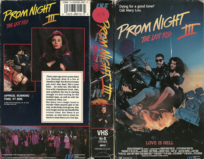 PROM NIGHT III : THE LAST KISS VHS COVER