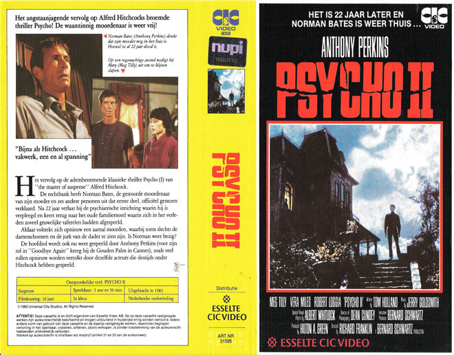 PSYCHO 2 VHS COVER, VHS COVERS