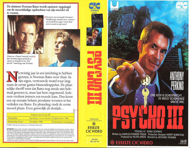 PSYCHO 3 VHS COVER, VHS COVERS