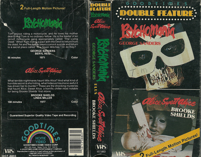 PSYCHOMANIA AND ALICE SWEET ALICE DOUBLE FEATURE VHS COVER