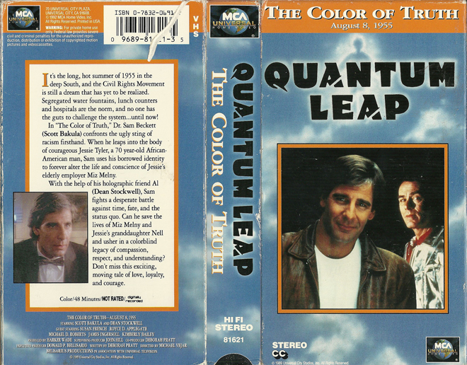 QUANTUM LEAP - THE COLOR OF TRUTH VHS, ACTION VHS COVER, HORROR VHS COVER, BLAXPLOITATION VHS COVER, HORROR VHS COVER, ACTION EXPLOITATION VHS COVER, SCI-FI VHS COVER, MUSIC VHS COVER, SEX COMEDY VHS COVER, DRAMA VHS COVER, SEXPLOITATION VHS COVER, BIG BOX VHS COVER, CLAMSHELL VHS COVER, VHS COVER, VHS COVERS, DVD COVER, DVD COVERS