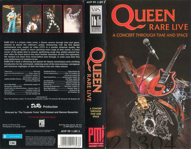 QUEEN RARE LIVE : A CONCERT THROUGH TIME AND SPACE VHS COVER, VHS COVERS
