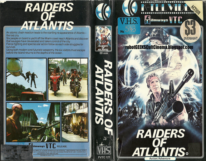 RAIDERS OF ATLANTIS, ACTION VHS COVER, HORROR VHS COVER, BLAXPLOITATION VHS COVER, HORROR VHS COVER, ACTION EXPLOITATION VHS COVER, SCI-FI VHS COVER, MUSIC VHS COVER, SEX COMEDY VHS COVER, DRAMA VHS COVER, SEXPLOITATION VHS COVER, BIG BOX VHS COVER, CLAMSHELL VHS COVER, VHS COVER, VHS COVERS, DVD COVER, DVD COVERS