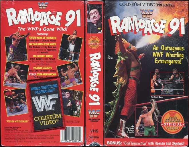RAMPAGE 91, RAMPAGE 1991, WWF, WWE, COLISEUM VIDEO, JAKE THE SNAKE ROBERTS, VHS COVER