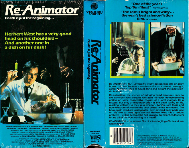 RE-ANIMATOR, HORROR VHS, ACTION EXPLOITATION VHS, ACTION VHS, HORROR, SCI-FI VHS, MUSIC VHS, THRILLER VHS, SEX COMEDY VHS, DRAMA VHS, SEXPLOITATION VHS, BIG BOX VHS, CLAMSHELL VHS, VHS COVER, VHS COVERS, DVD COVER, DVD COVERS