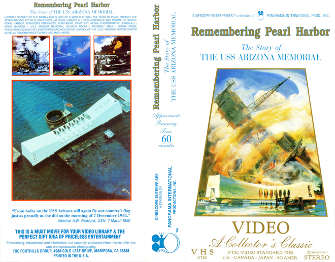 REMEMBERING PEARL HARBOR THE STORY OF THE USS ARIZONA MEMORIAL VHS COVER, VHS COVERS