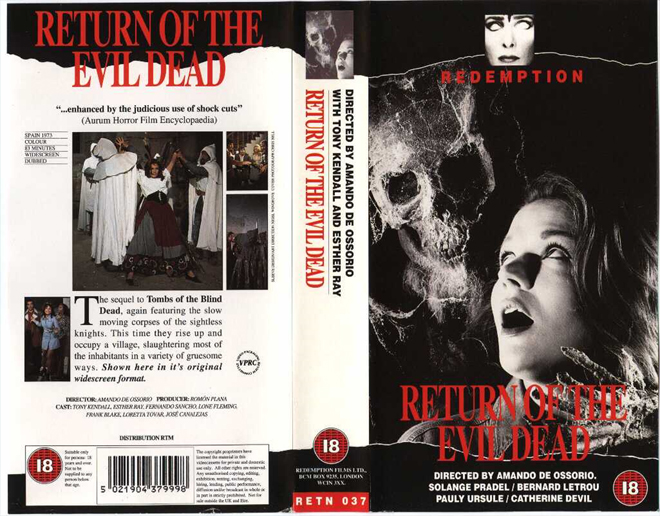 RETURN OF THE EVIL DEAD, REDEMPTION VIDEO VHS COVER