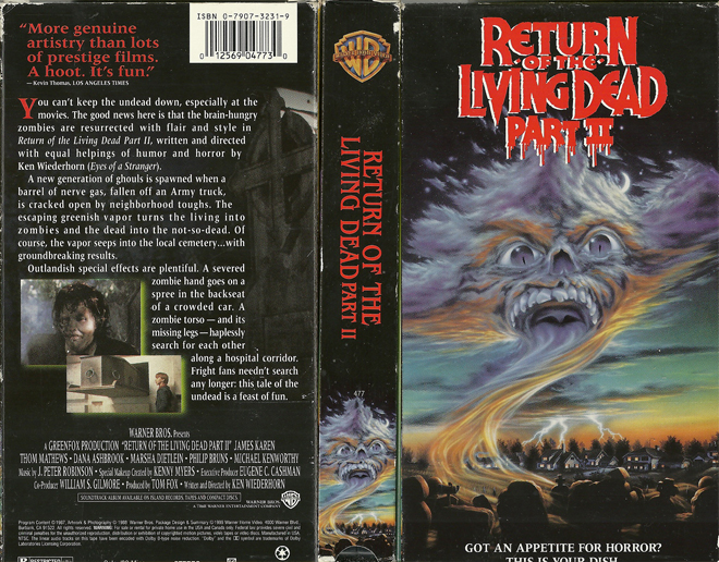 RETURN OF THE LIVING DEAD PART 2 ZOMBIES VHS COVER