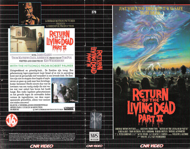 RETURN OF THE LIVING DEAD PART 2 VHS COVER, VHS COVERS