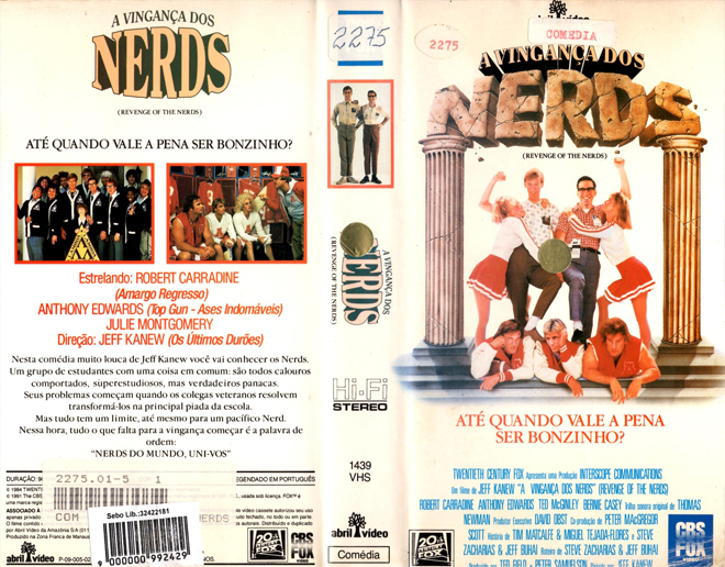 REVENGE OF THE NERDS, BRAZIL VHS, BRAZILIAN VHS, ACTION VHS COVER, HORROR VHS COVER, BLAXPLOITATION VHS COVER, HORROR VHS COVER, ACTION EXPLOITATION VHS COVER, SCI-FI VHS COVER, MUSIC VHS COVER, SEX COMEDY VHS COVER, DRAMA VHS COVER, SEXPLOITATION VHS COVER, BIG BOX VHS COVER, CLAMSHELL VHS COVER, VHS COVER, VHS COVERS, DVD COVER, DVD COVERS