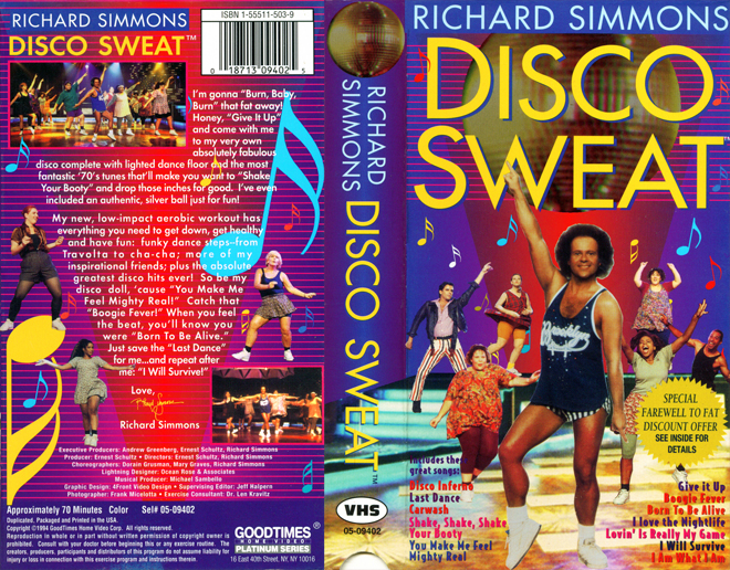 RICHARD SIMONS DISCO SWEAT GOODTIMES VIDEO VHS COVER
