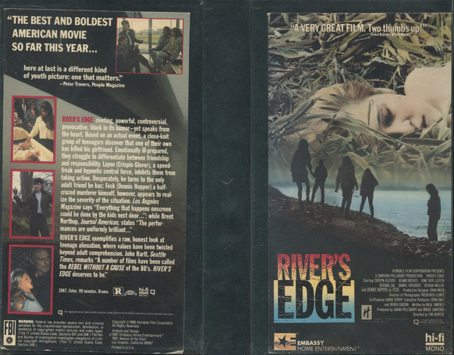 RIVERS EDGE, ACTION VHS COVER, HORROR VHS COVER, BLAXPLOITATION VHS COVER, HORROR VHS COVER, ACTION EXPLOITATION VHS COVER, SCI-FI VHS COVER, MUSIC VHS COVER, SEX COMEDY VHS COVER, DRAMA VHS COVER, SEXPLOITATION VHS COVER, BIG BOX VHS COVER, CLAMSHELL VHS COVER, VHS COVER, VHS COVERS, DVD COVER, DVD COVERS