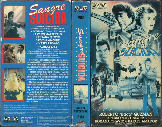 SANGRE SUICIDA, ACTION VHS COVER, HORROR VHS COVER, BLAXPLOITATION VHS COVER, HORROR VHS COVER, ACTION EXPLOITATION VHS COVER, SCI-FI VHS COVER, MUSIC VHS COVER, SEX COMEDY VHS COVER, DRAMA VHS COVER, SEXPLOITATION VHS COVER, BIG BOX VHS COVER, CLAMSHELL VHS COVER, VHS COVER, VHS COVERS, DVD COVER, DVD COVERS