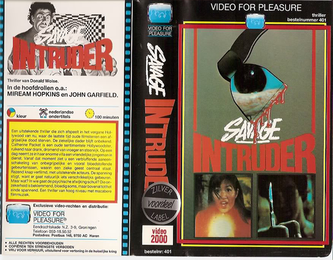 SAVAGE INTRUDER, HORROR, ACTION EXPLOITATION, ACTION, HORROR, SCI-FI, MUSIC, THRILLER, SEX COMEDY, DRAMA, SEXPLOITATION, BIG BOX, CLAMSHELL, VHS COVER, VHS COVERS, DVD COVER, DVD COVERS