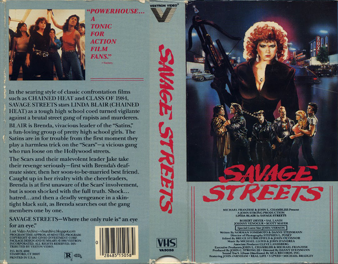 SAVAGE STREETS VHS COVER, VHS COVERS