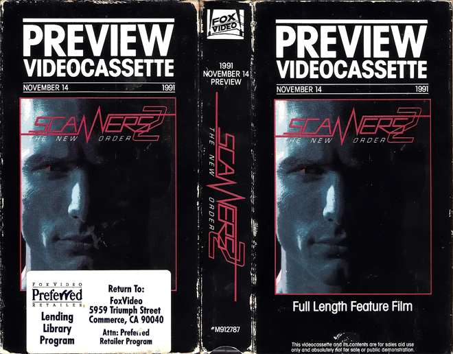 SCANNERS 2 PREVIEW VIDEOCASSETTE, ACTION VHS COVER, HORROR VHS COVER, BLAXPLOITATION VHS COVER, HORROR VHS COVER, ACTION EXPLOITATION VHS COVER, SCI-FI VHS COVER, MUSIC VHS COVER, SEX COMEDY VHS COVER, DRAMA VHS COVER, SEXPLOITATION VHS COVER, BIG BOX VHS COVER, CLAMSHELL VHS COVER, VHS COVER, VHS COVERS, DVD COVER, DVD COVERS