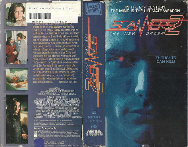 SCANNERS 2 : THE NEW WORLD ORDER VHS COVER