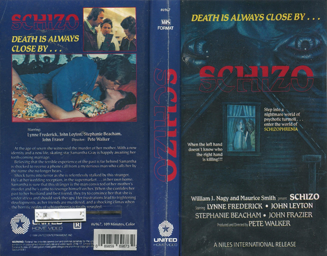 SCHIZO, SOMETHING WEIRD VIDEO SWV, ACTION, HORROR, BLAXPLOITATION, HORROR, ACTION EXPLOITATION, SCI-FI, MUSIC, SEX COMEDY, DRAMA, SEXPLOITATION, VHS COVER, VHS COVERS
