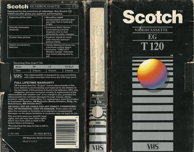 SCOTCH VIDEOCASSETTE EG T120 BLANK VHS TAPE VHS COVER, VHS COVERS