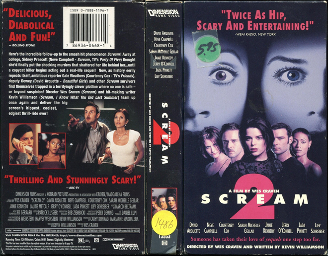 SCREAM 2, ACTION VHS COVER, HORROR VHS COVER, BLAXPLOITATION VHS COVER, HORROR VHS COVER, ACTION EXPLOITATION VHS COVER, SCI-FI VHS COVER, MUSIC VHS COVER, SEX COMEDY VHS COVER, DRAMA VHS COVER, SEXPLOITATION VHS COVER, BIG BOX VHS COVER, CLAMSHELL VHS COVER, VHS COVER, VHS COVERS, DVD COVER, DVD COVERS
