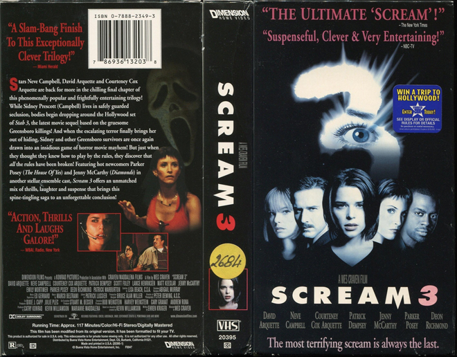 SCREAM 3, ACTION VHS COVER, HORROR VHS COVER, BLAXPLOITATION VHS COVER, HORROR VHS COVER, ACTION EXPLOITATION VHS COVER, SCI-FI VHS COVER, MUSIC VHS COVER, SEX COMEDY VHS COVER, DRAMA VHS COVER, SEXPLOITATION VHS COVER, BIG BOX VHS COVER, CLAMSHELL VHS COVER, VHS COVER, VHS COVERS, DVD COVER, DVD COVERS