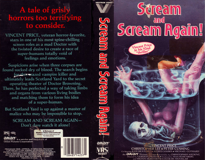 SCREAM AND SCREAM AGAIN VHS COVER