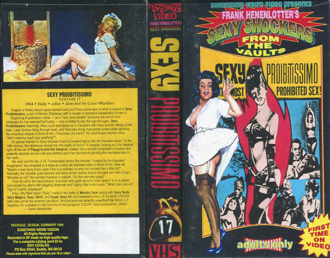 SEXY PROIBITISSIMO SOMETHING WEIRD VIDEO SEXY SHOCKERS FROM THE VAULTS VHS COVER, VHS COVERS