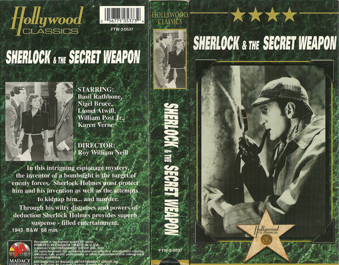 SHERLOCK & THE SECRET WEAPON, SHERLOCK HOLMES, HOLLYWOOD CLASSICS, BIG BOX VHS, HORROR, ACTION EXPLOITATION, ACTION, ACTIONXPLOITATION, SCI-FI, MUSIC, THRILLER, SEX COMEDY,  DRAMA, SEXPLOITATION, VHS COVER, VHS COVERS, DVD COVER, DVD COVERS