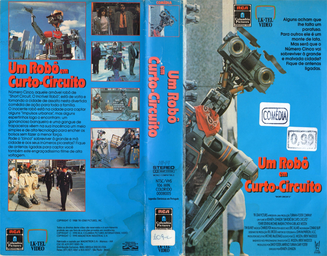 SHORT CIRCUIT 2, BRAZIL VHS, BRAZILIAN VHS, ACTION VHS COVER, HORROR VHS COVER, BLAXPLOITATION VHS COVER, HORROR VHS COVER, ACTION EXPLOITATION VHS COVER, SCI-FI VHS COVER, MUSIC VHS COVER, SEX COMEDY VHS COVER, DRAMA VHS COVER, SEXPLOITATION VHS COVER, BIG BOX VHS COVER, CLAMSHELL VHS COVER, VHS COVER, VHS COVERS, DVD COVER, DVD COVERS