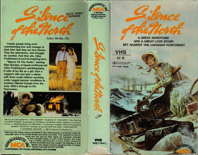 SILENCE OF THE NORTH, HORROR, ACTION EXPLOITATION, ACTION, HORROR, SCI-FI, MUSIC, THRILLER, SEX COMEDY,  DRAMA, SEXPLOITATION, VHS COVER, VHS COVERS, DVD COVER, DVD COVERS