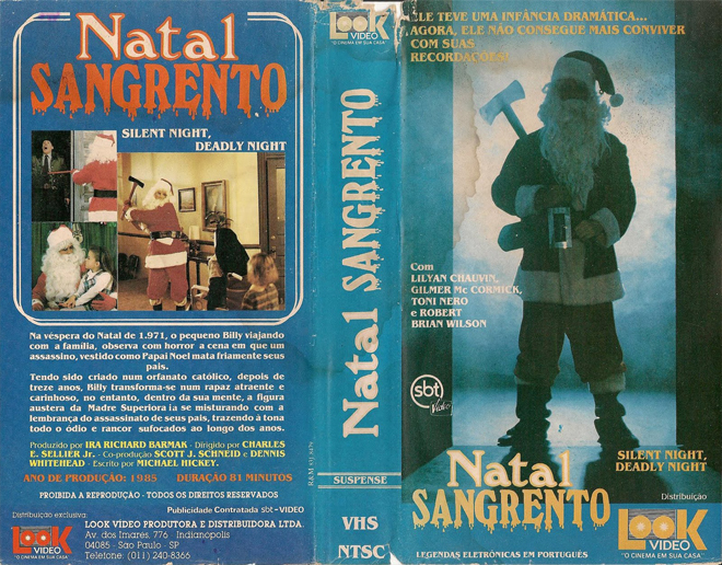 SILENT NIGHT DEADLY NIGHT, BRAZIL VHS, BRAZILIAN VHS, ACTION VHS COVER, HORROR VHS COVER, BLAXPLOITATION VHS COVER, HORROR VHS COVER, ACTION EXPLOITATION VHS COVER, SCI-FI VHS COVER, MUSIC VHS COVER, SEX COMEDY VHS COVER, DRAMA VHS COVER, SEXPLOITATION VHS COVER, BIG BOX VHS COVER, CLAMSHELL VHS COVER, VHS COVER, VHS COVERS, DVD COVER, DVD COVERS