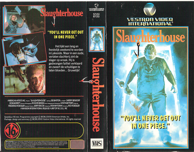 SLAUGHTERHOUSE VESTRON VHS COVER, VHS COVERS
