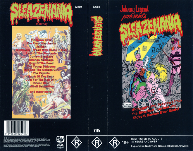 SLEAZEMANIA JOHNNY LEGEND PRESENTS AUSTRALIAN VHS COVER, VHS COVERS