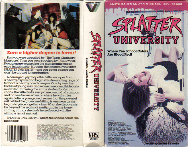 SPLATTER UNIVERSITY, VHS COVERS, VHS COVER 