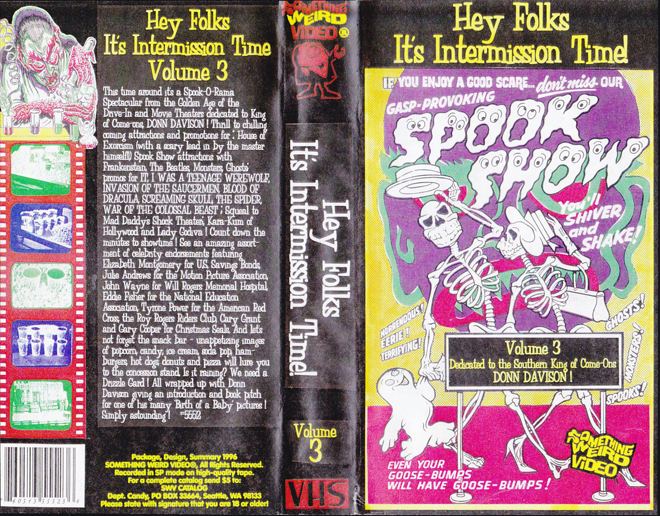 SPOOK SHOW VOLUME 3, SOMETHING WEIRD VIDEO SWV, HORROR, ACTION EXPLOITATION, ACTION, HORROR, SCI-FI, MUSIC, THRILLER, SEX COMEDY,  DRAMA, SEXPLOITATION, VHS COVER, VHS COVERS, DVD COVER, DVD COVERS