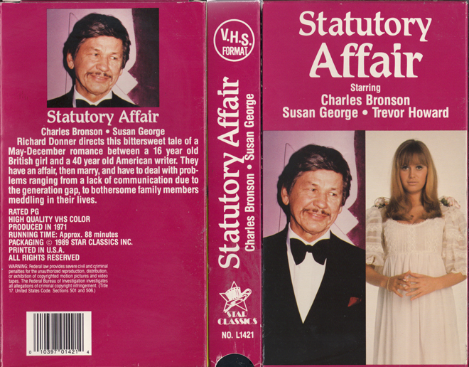 STATUTORY AFFAIR CHARLES BRONSON SUSAN GEORGE VHS COVER, VHS COVERS