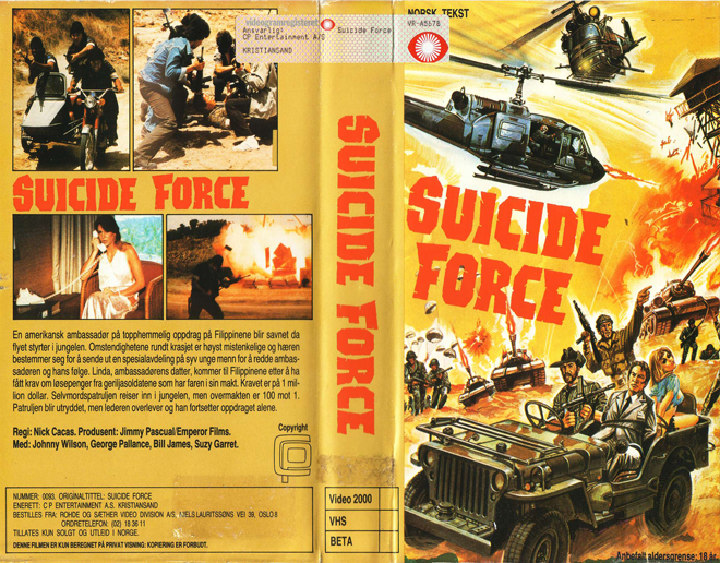 SUICIDE FORCE VHS COVER, ACTION VHS COVER, HORROR VHS COVER, BLAXPLOITATION VHS COVER, HORROR VHS COVER, ACTION EXPLOITATION VHS COVER, SCI-FI VHS COVER, MUSIC VHS COVER, SEX COMEDY VHS COVER, DRAMA VHS COVER, SEXPLOITATION VHS COVER, BIG BOX VHS COVER, CLAMSHELL VHS COVER, VHS COVER, VHS COVERS, DVD COVER, DVD COVERS