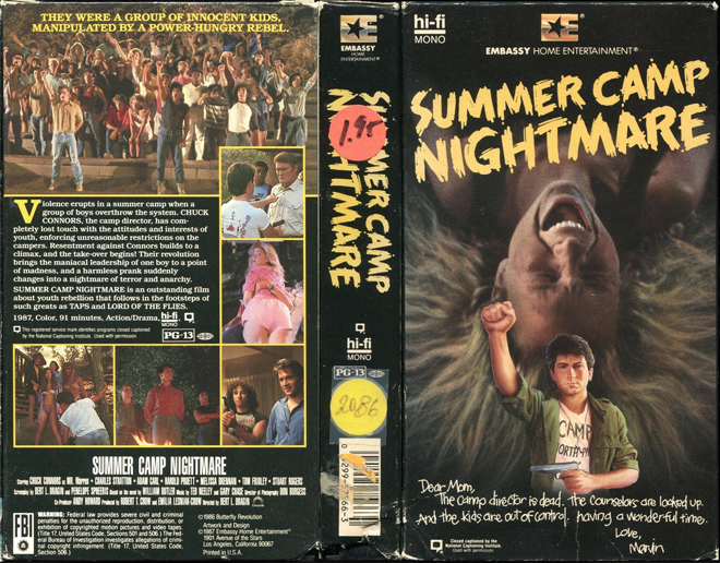 SUMMER CAMP NIGHTMARE, ACTION VHS COVER, HORROR VHS COVER, BLAXPLOITATION VHS COVER, HORROR VHS COVER, ACTION EXPLOITATION VHS COVER, SCI-FI VHS COVER, MUSIC VHS COVER, SEX COMEDY VHS COVER, DRAMA VHS COVER, SEXPLOITATION VHS COVER, BIG BOX VHS COVER, CLAMSHELL VHS COVER, VHS COVER, VHS COVERS, DVD COVER, DVD COVERS