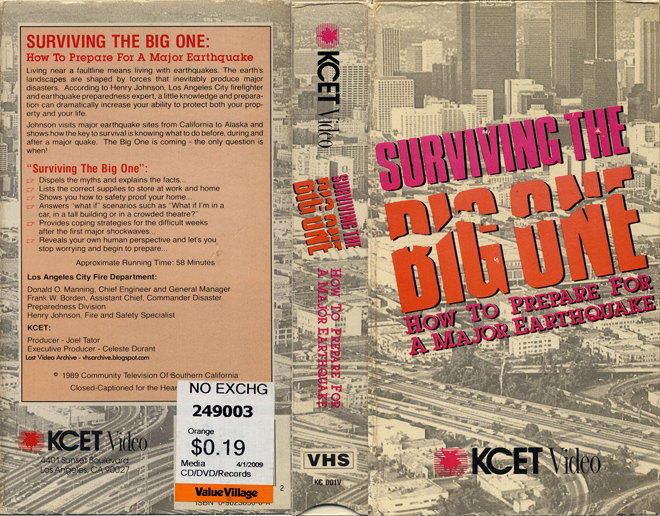 SURVIVING THE BIG ONE : HOW TO PREPARE FOR A MAJOR EARTHQUAKE, VHS COVER, VHS COVERS